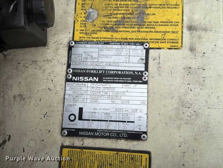 image for item FG0838 Nissan 50 Optimum CPJ02A25PV forklift