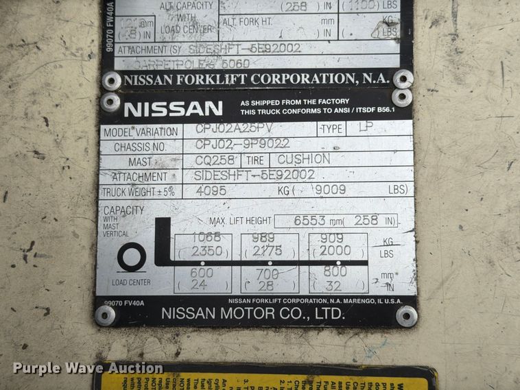 image for item FG0838 Nissan 50 Optimum CPJ02A25PV forklift