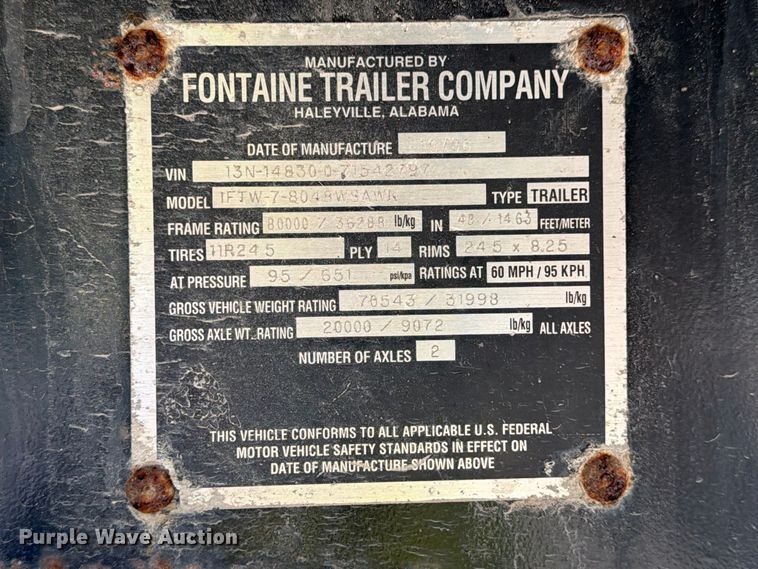 image for item FG3039 2007 Fontaine 1FTW–7–8048WSAWK flatbed trailer