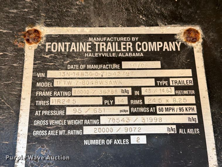 image for item FG3039 2007 Fontaine 1FTW–7–8048WSAWK flatbed trailer