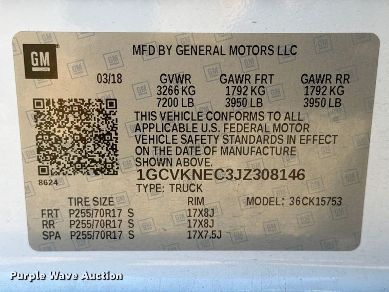 image for item FG3055 2018 Chevrolet Silverado 1500 Ext. Cab pickup truck