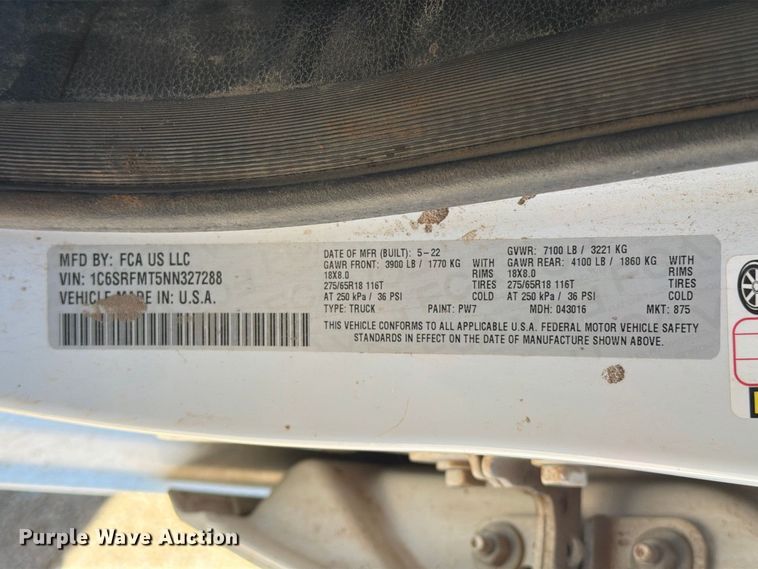 image for item FI0446 2022 RAM 1500 Crew Cab pickup truck