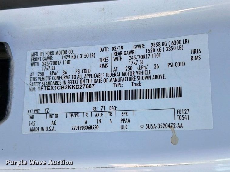 image for item FI2055 2019 Ford F150 Ext. Cab pickup truck