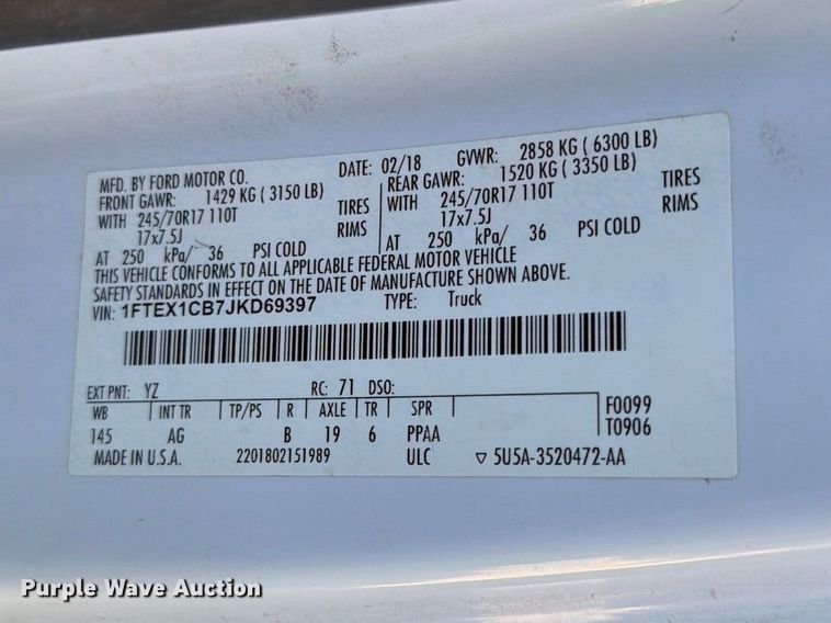 image for item FI2056 2018 Ford F150 Ext. Cab pickup truck