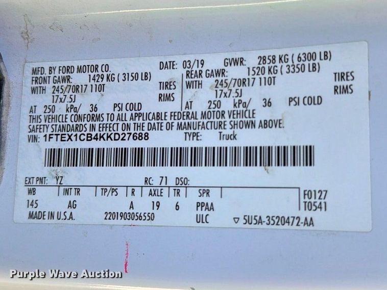 image for item FI2059 2019 Ford F150 Ext. Cab pickup truck
