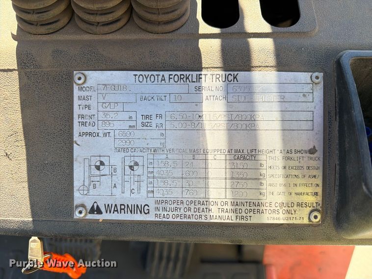 image for item FI2085 2003 Toyota 7FGU18 forklift