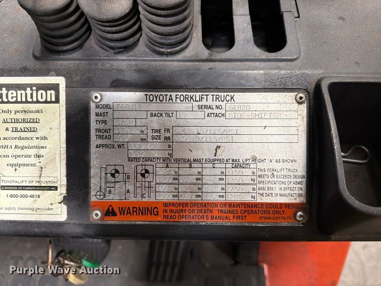 image for item FI2107 2001 Toyota 7FGU18 forklift