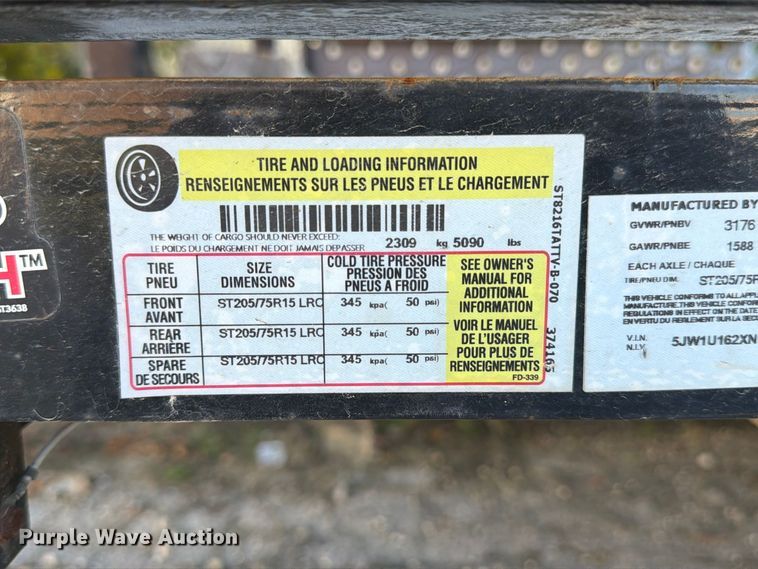image for item FJ2066 2022 Sure-Trac ST8216TATTV-B-070 utility trailer