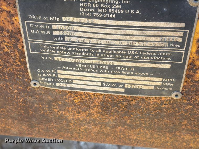 image for item FM6601 1990 CZ Engineering CZ24KT equipment trailer