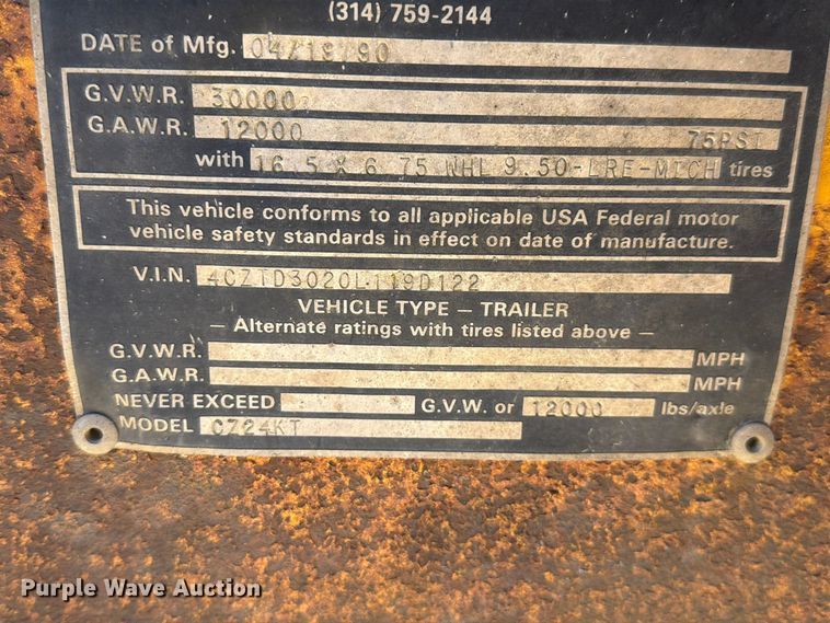 image for item FM6601 1990 CZ Engineering CZ24KT equipment trailer