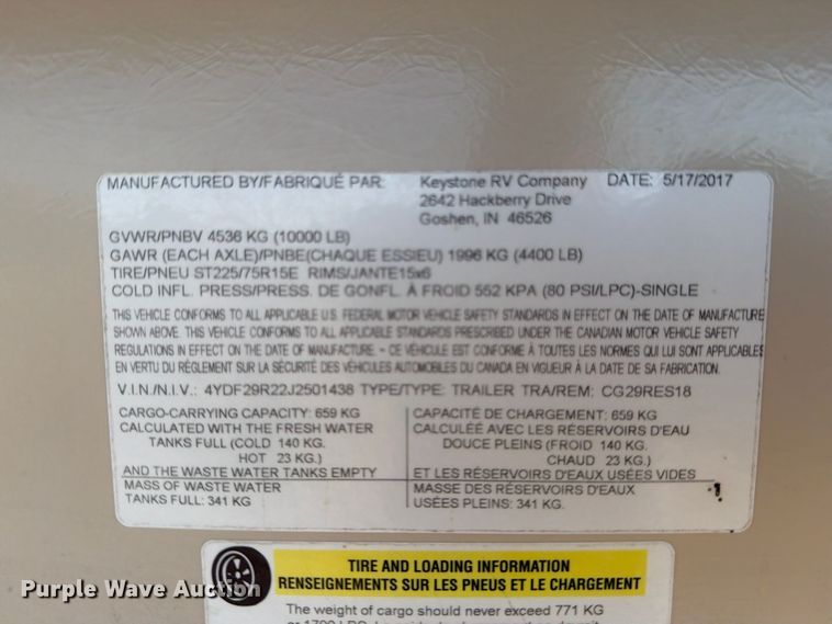 image for item FM8025 2018 Keystone Cougar camper