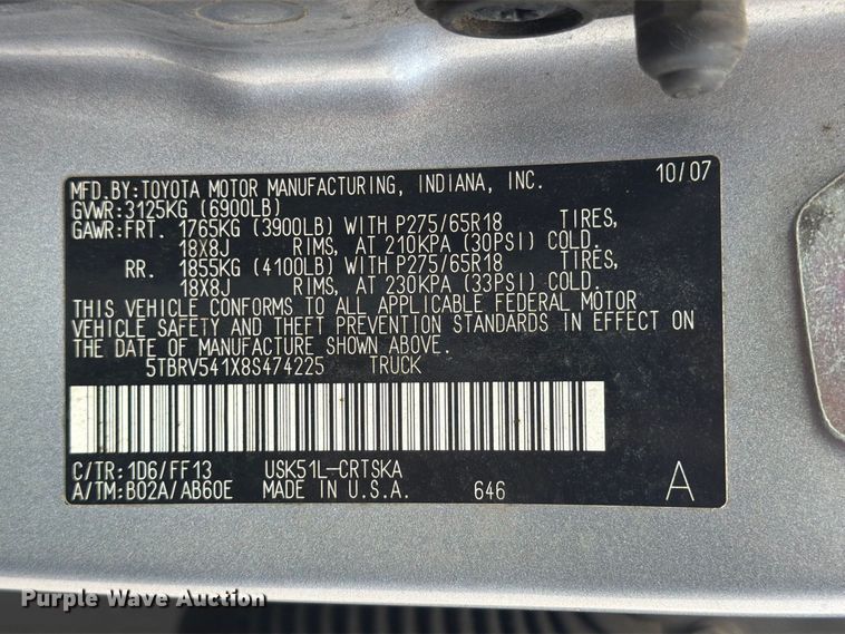 image for item FN2068 2008 Toyota Tundra pickup truck