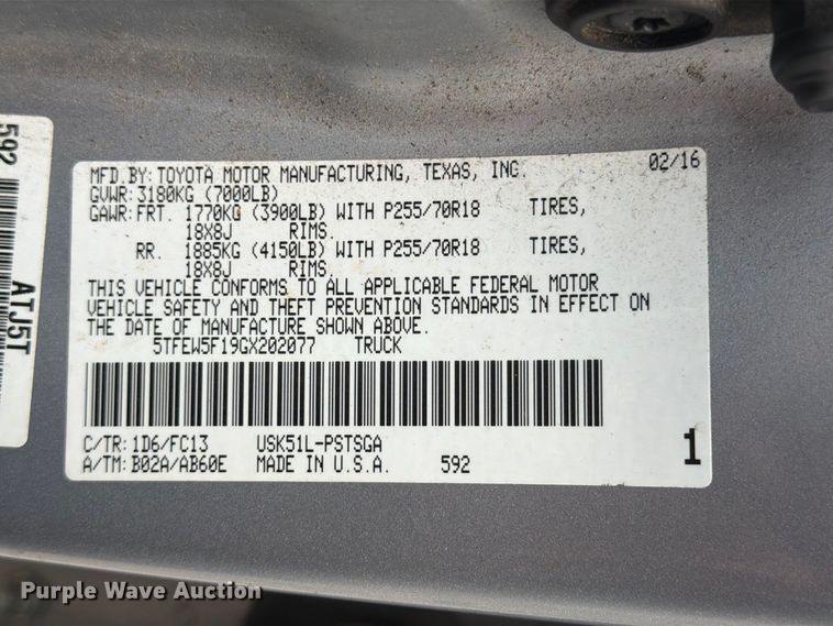 image for item FN2069 2016 Toyota Tundra pickup truck