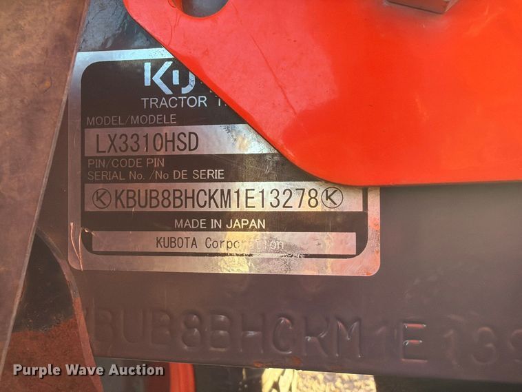 image for item FP3190 2021 Kubota LX3310 MFWD tractor