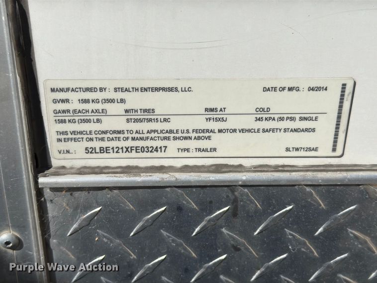 image for item FT6451 2015 Stealth Enterprises enclosed cargo trailer