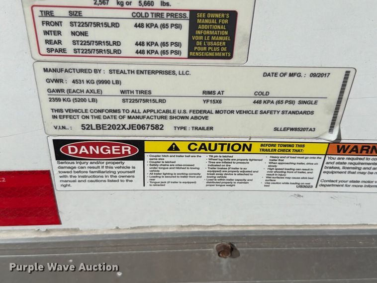 image for item FT6452 2018 Stealth enclosed cargo trailer