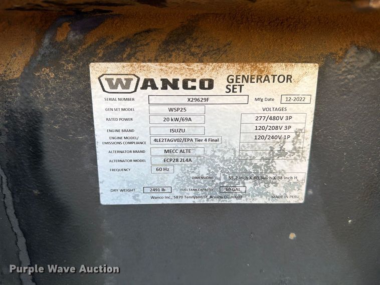 image for item FT6930 (2) 2023 Wanco WSP25 T4F light towers