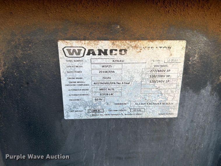 image for item FT6930 (2) 2023 Wanco WSP25 T4F light towers