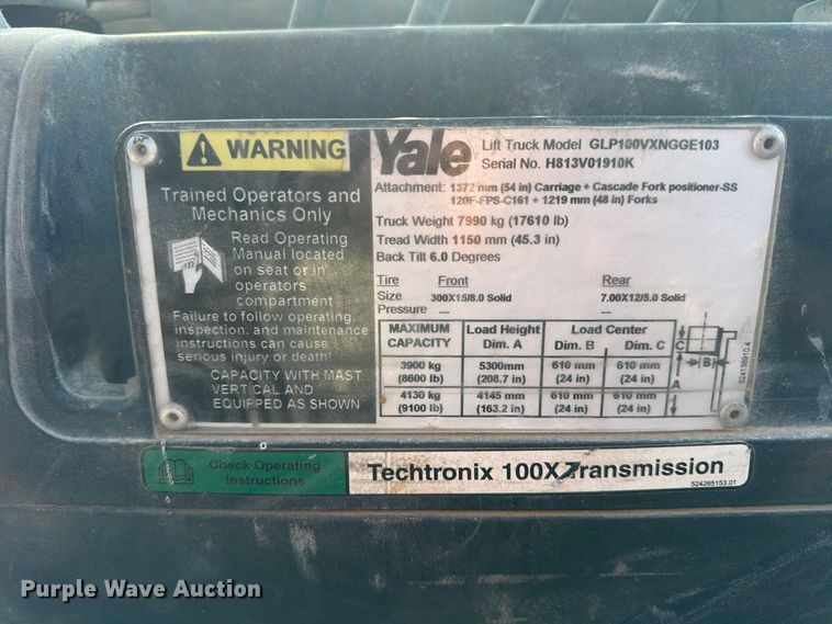 image for item FU4831 2012 Yale GLP100VXNGGE103 forklift