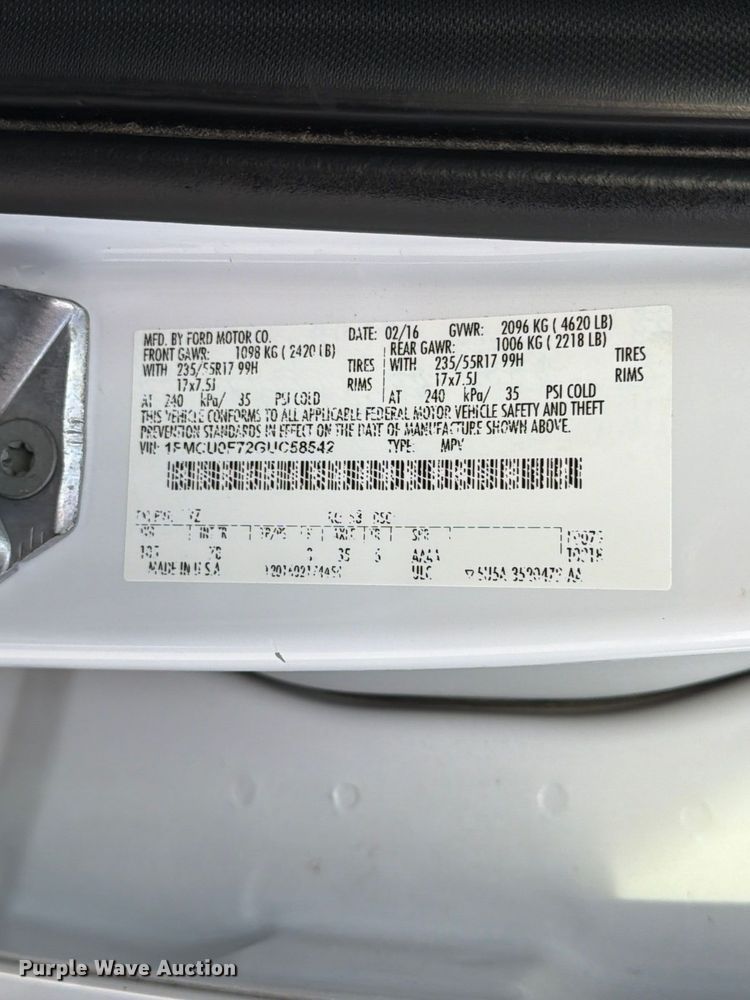 image for item FU6002 2016 Ford Escape SUV