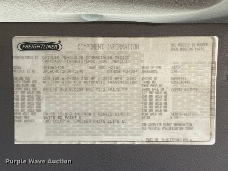 image for item FV2002 2015 Freightliner Business Class M2 box truck