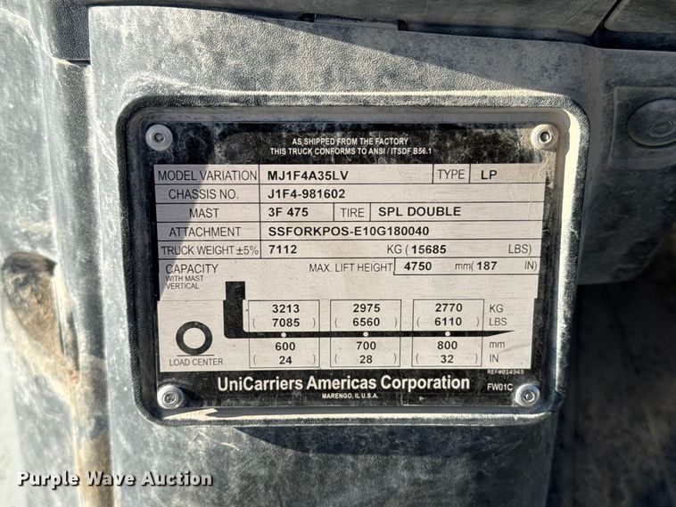 image for item FV2036 2017 UniCarriers PF80YLP forklift
