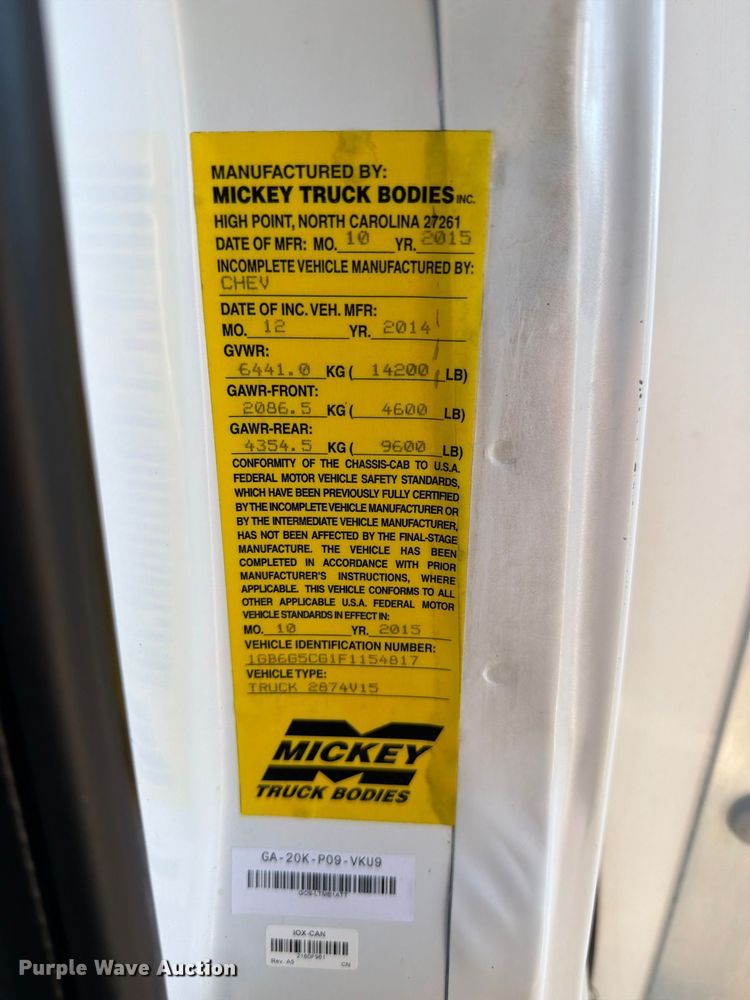 image for item FW3549 2015 Chevrolet Express 4500 box truck