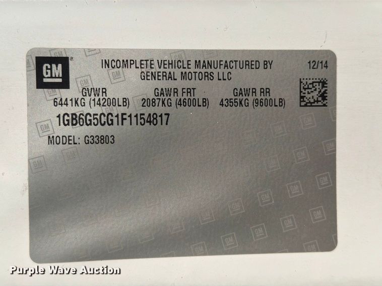 image for item FW3549 2015 Chevrolet Express 4500 box truck