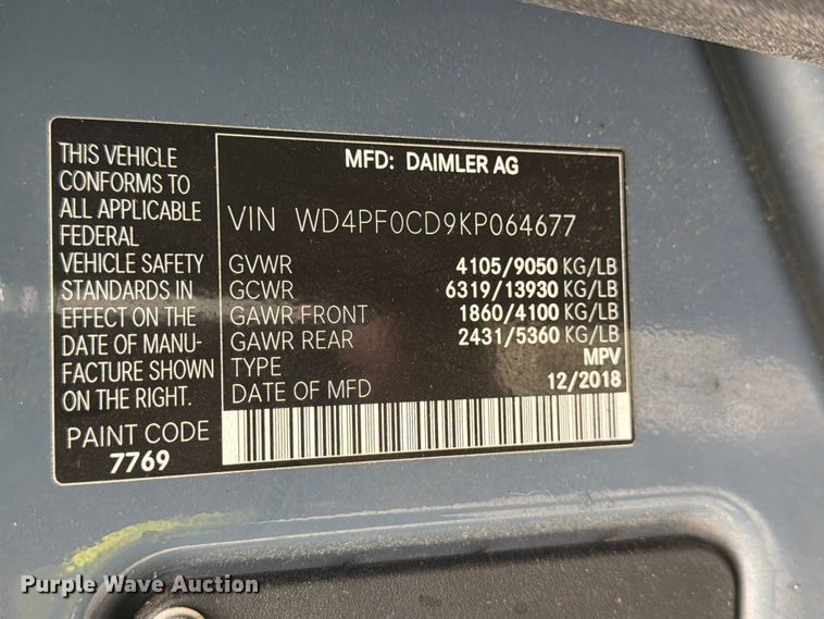 image for item YA3221 2019 Mercedes-Benz Sprinter delivery van