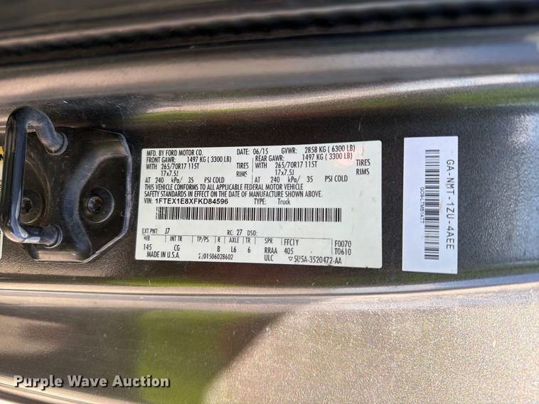 image for item YA4759 2015 Ford F150 Ext. Cab pickup truck