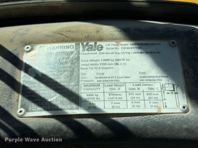 image for item YA4813 Yale GDP210DBECDV131 forklift