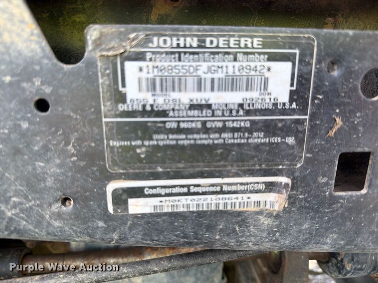 image for item YA4958 2016 John Deere 855E DSL XUV utility vehicle