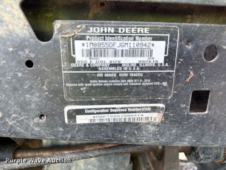 image for item YA4958 2016 John Deere 855E DSL XUV utility vehicle