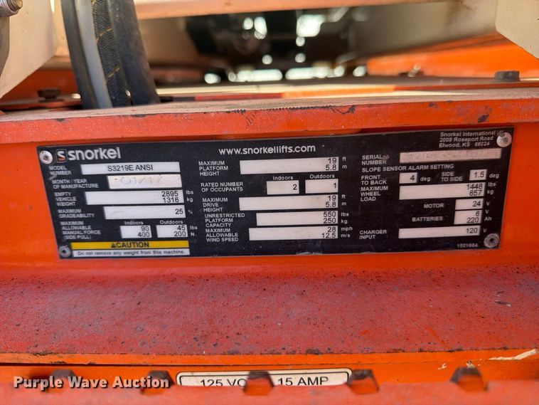 image for item YA5141 2017 Snorkel S3219E scissor lift