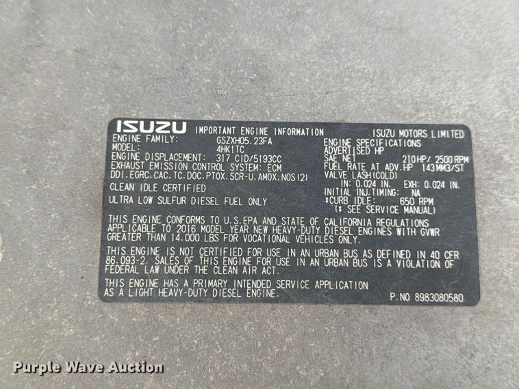 image for item YA5355 2017 Isuzu NPR box truck