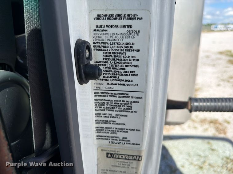 image for item YA5355 2017 Isuzu NPR box truck