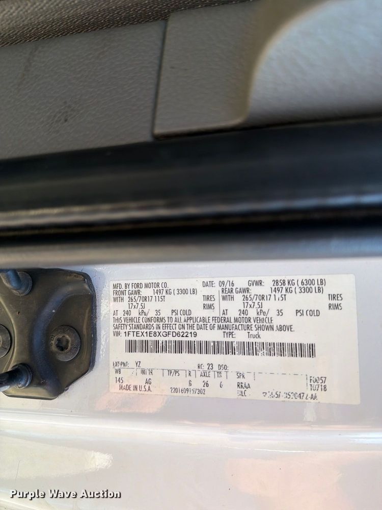 image for item DT2961 2016 Ford F150 Ext. Cab pickup truck