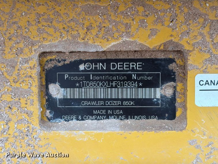 image for item DU1579 2017 John Deere 850K WLT dozer