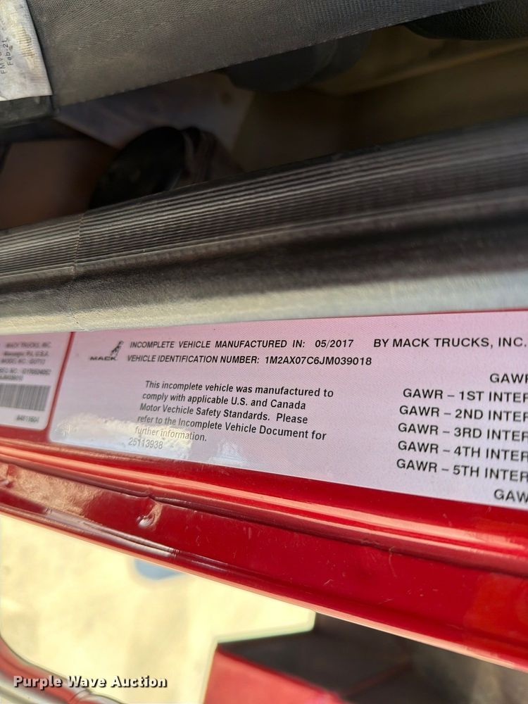 image for item EA0591 2018 Mack GU713 dump truck