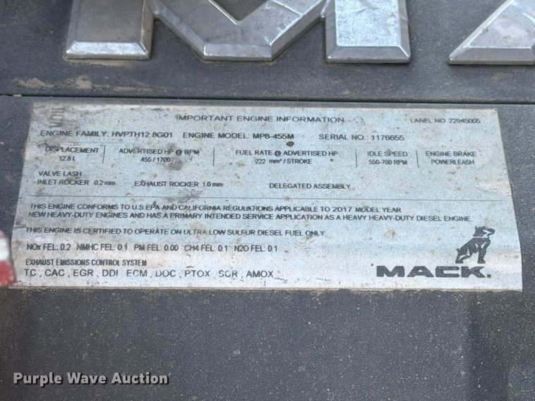 image for item EA0592 2018 Mack GU713 dump truck