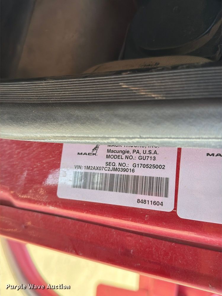 image for item EA0592 2018 Mack GU713 dump truck