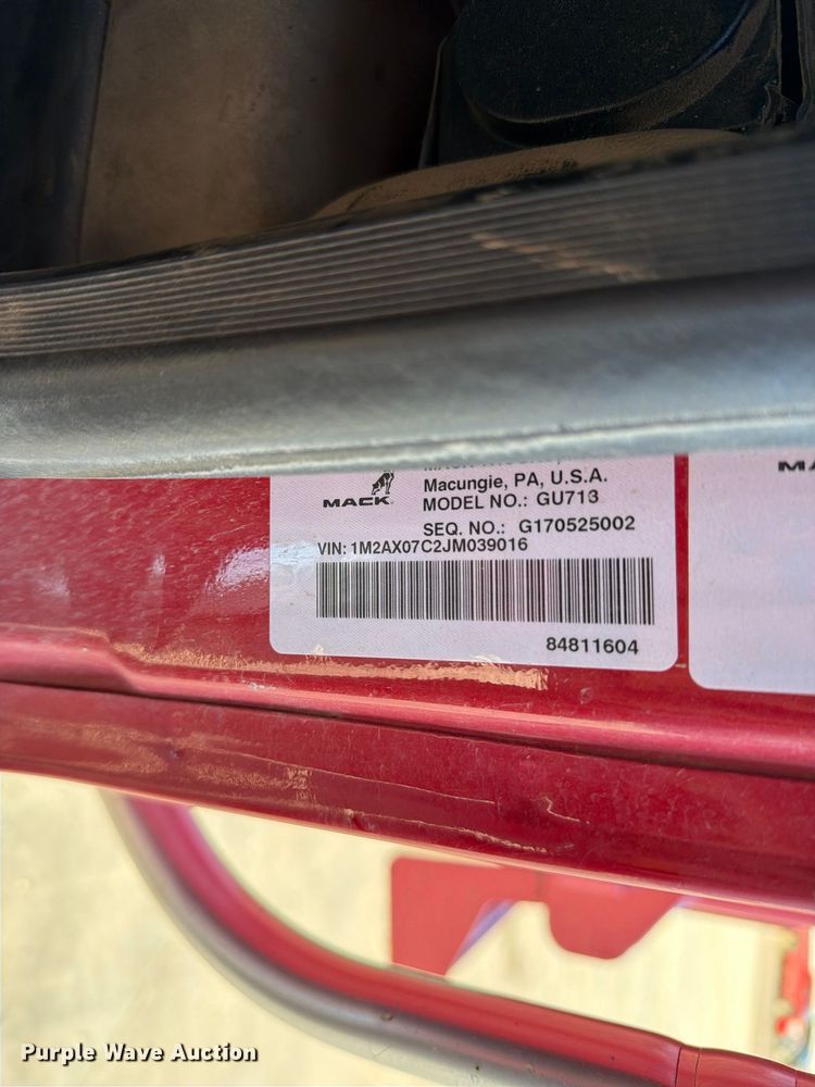 image for item EA0592 2018 Mack GU713 dump truck