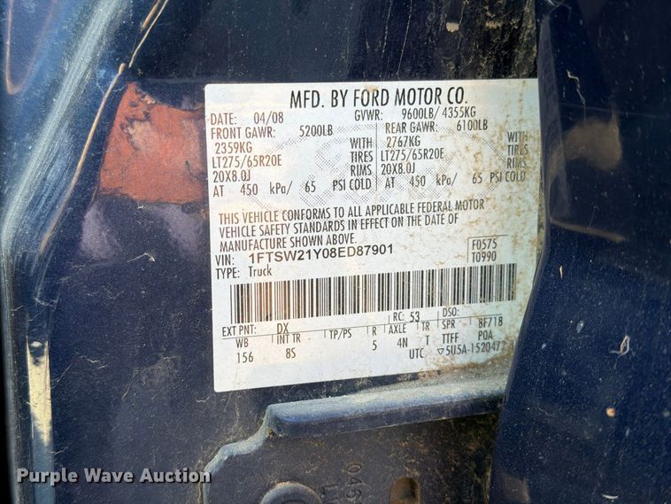 image for item EA0595 2008 Ford F250 Super Duty Crew Cab pickup truck