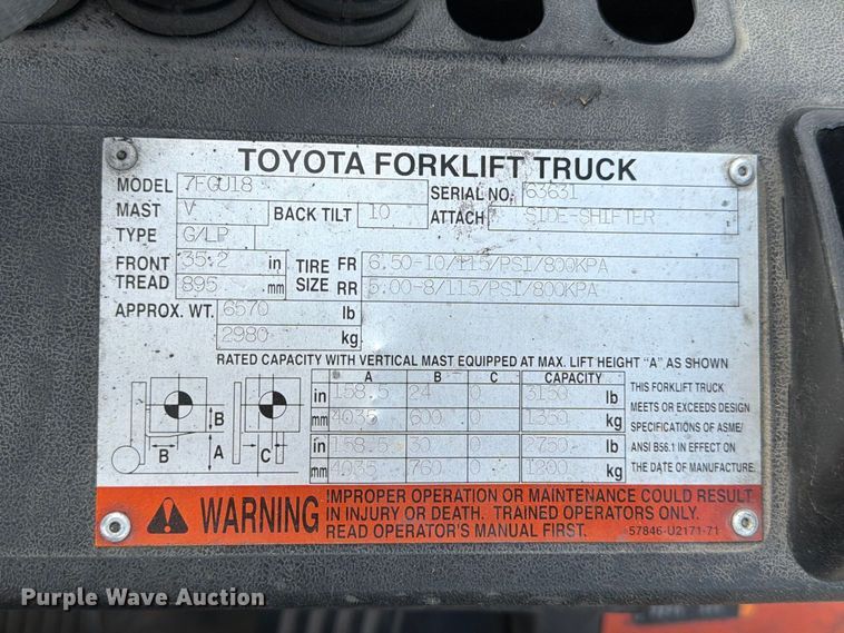 image for item EA7328 2003 Toyota 7FGU18 Forklift