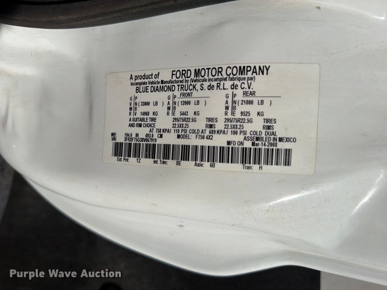 image for item EO8797 2008 Ford F750 Super Duty utility / service truck