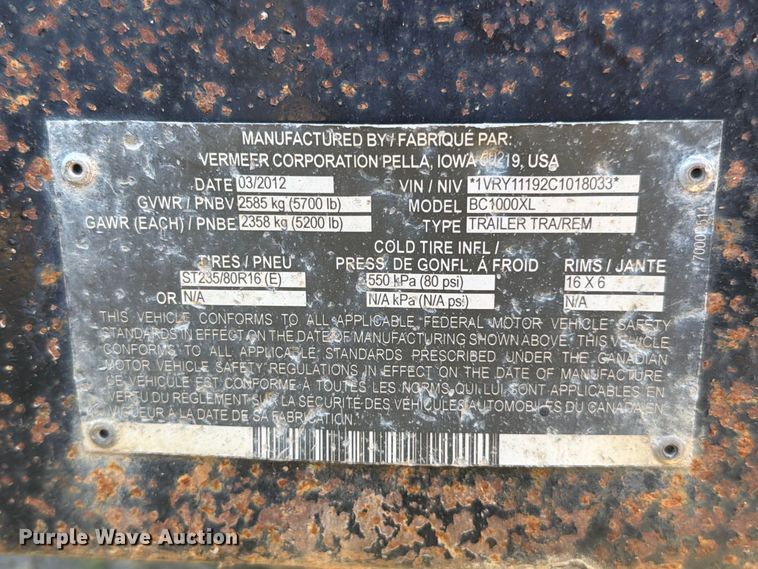 image for item EO8802 2012 Vermeer BC1000XL wood chipper