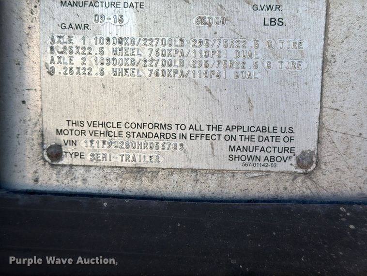 image for item ER3497 2017 East Manufacturing Corp. end dump trailer