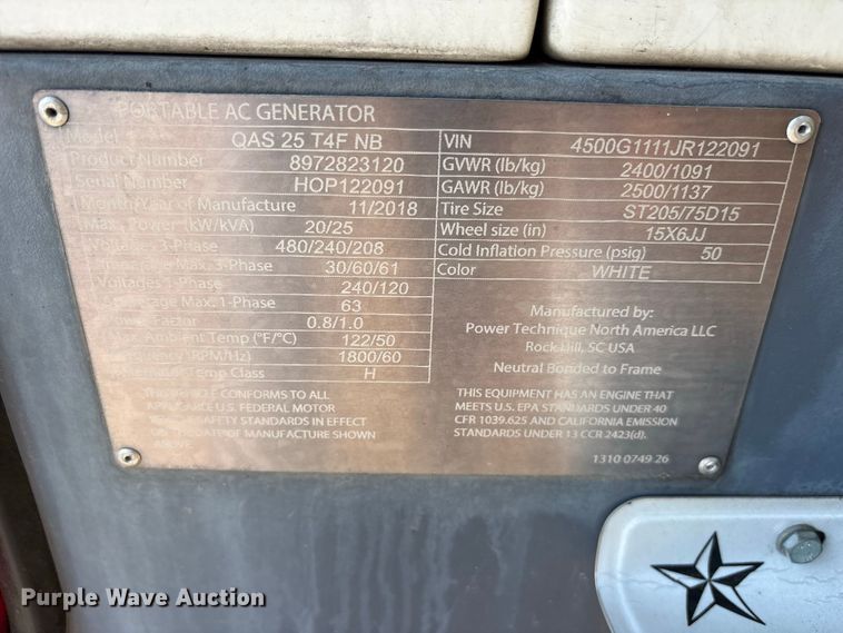 image for item ES8301 2018 Atlas Copco QAS25 T4F NB generator