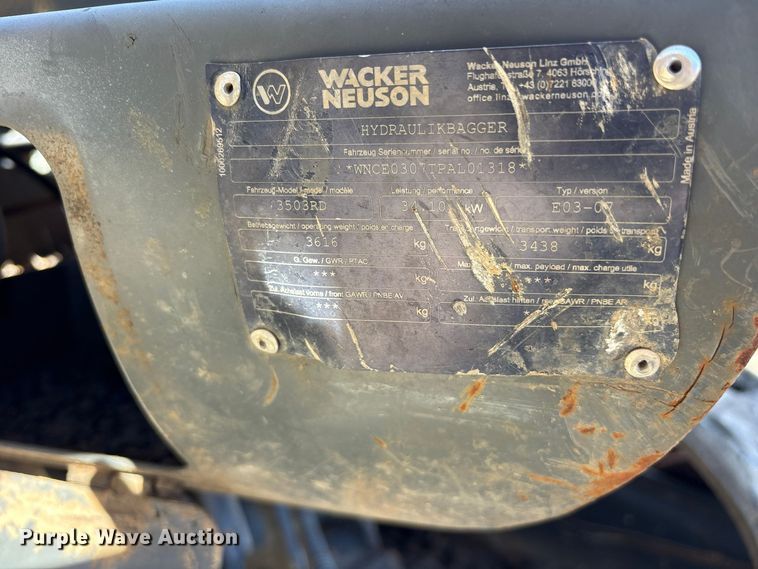 image for item ES8458 Wacker Neuson 3503RD mini excavator