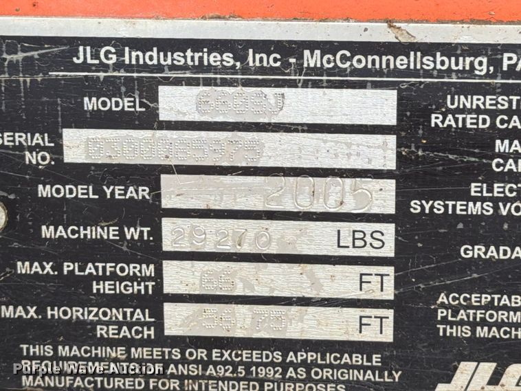 image for item EV7027 2005 JLG 660SJ boom lift